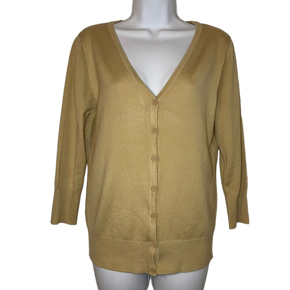 MAK Brand V-Neck Button Cardigan Sweater - 3/4 Sleeves GUC